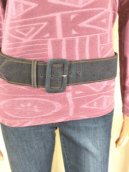Ceinture large bi-matière denim bleu foncé – Longueur 100 cm