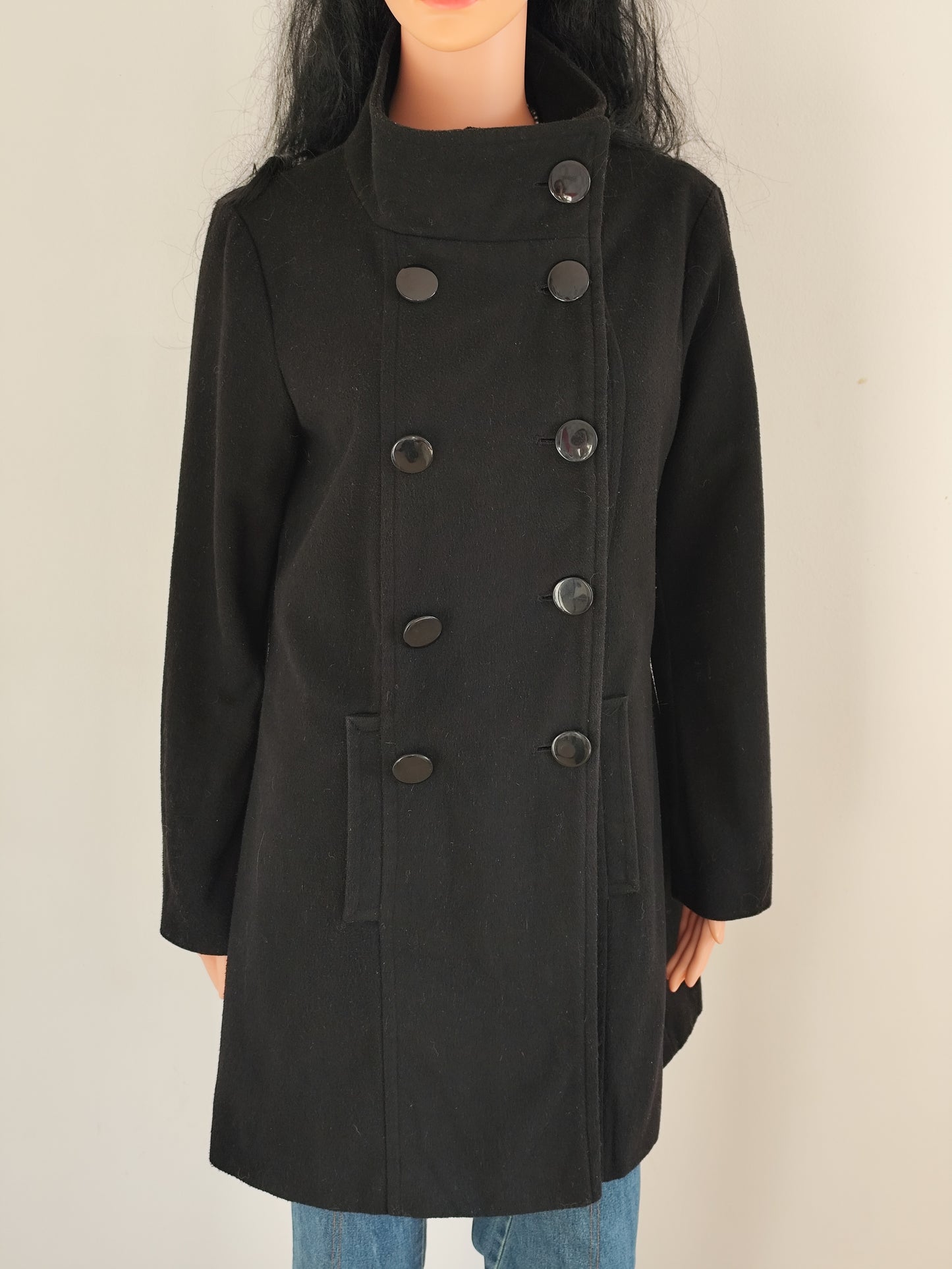 Manteau noir Bleu Bonheur col officier  - Taille 40