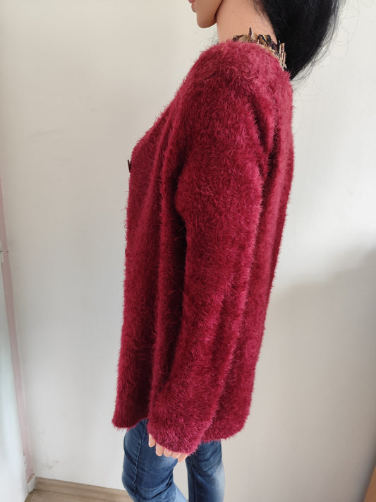 Gilet bordeaux doux – World Fashion – taille estimée 38/40