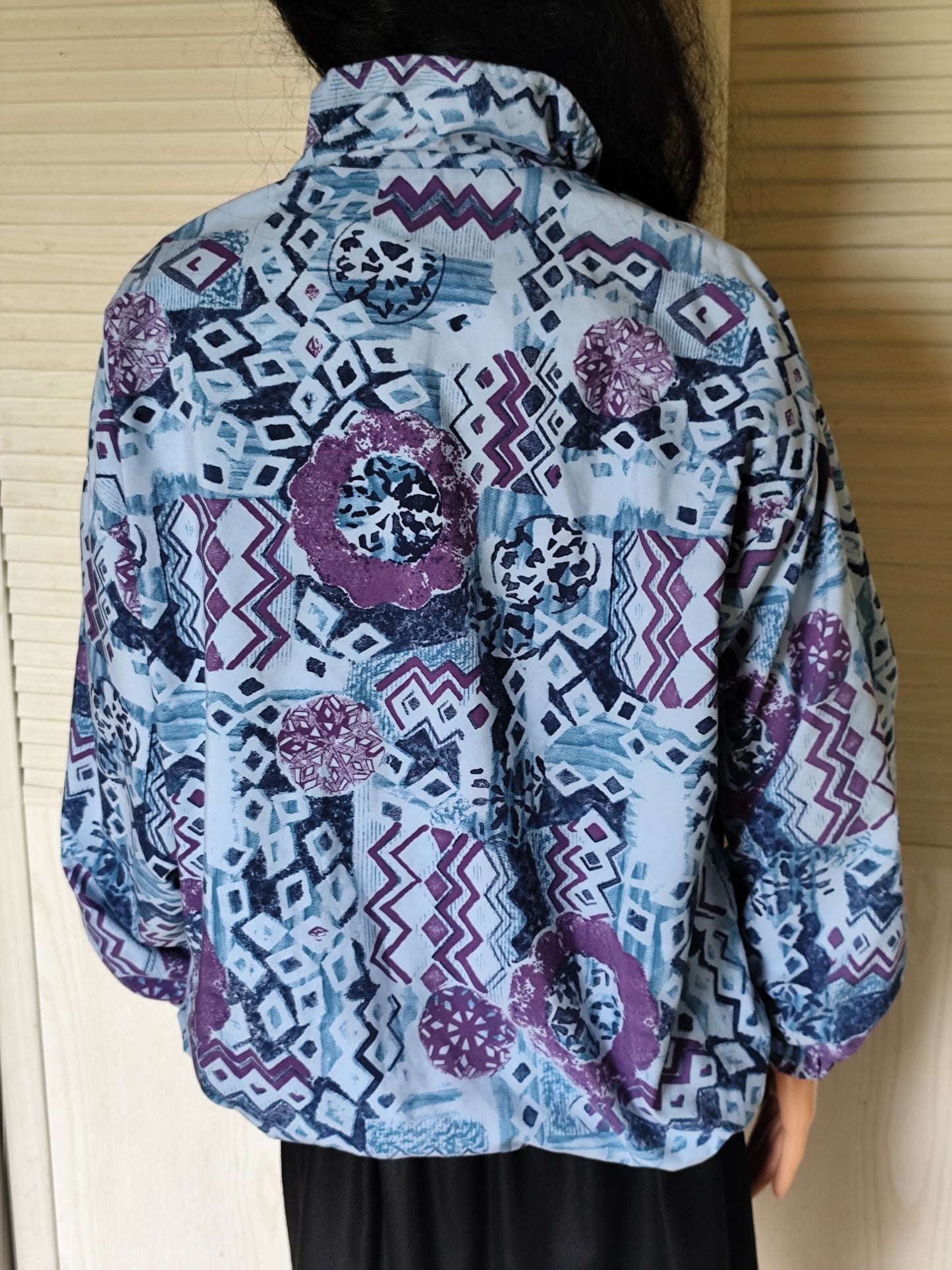 Veste coupe vent/Blouson vintage Green Worker imprimé géométrique - Taille 38/40 oversize