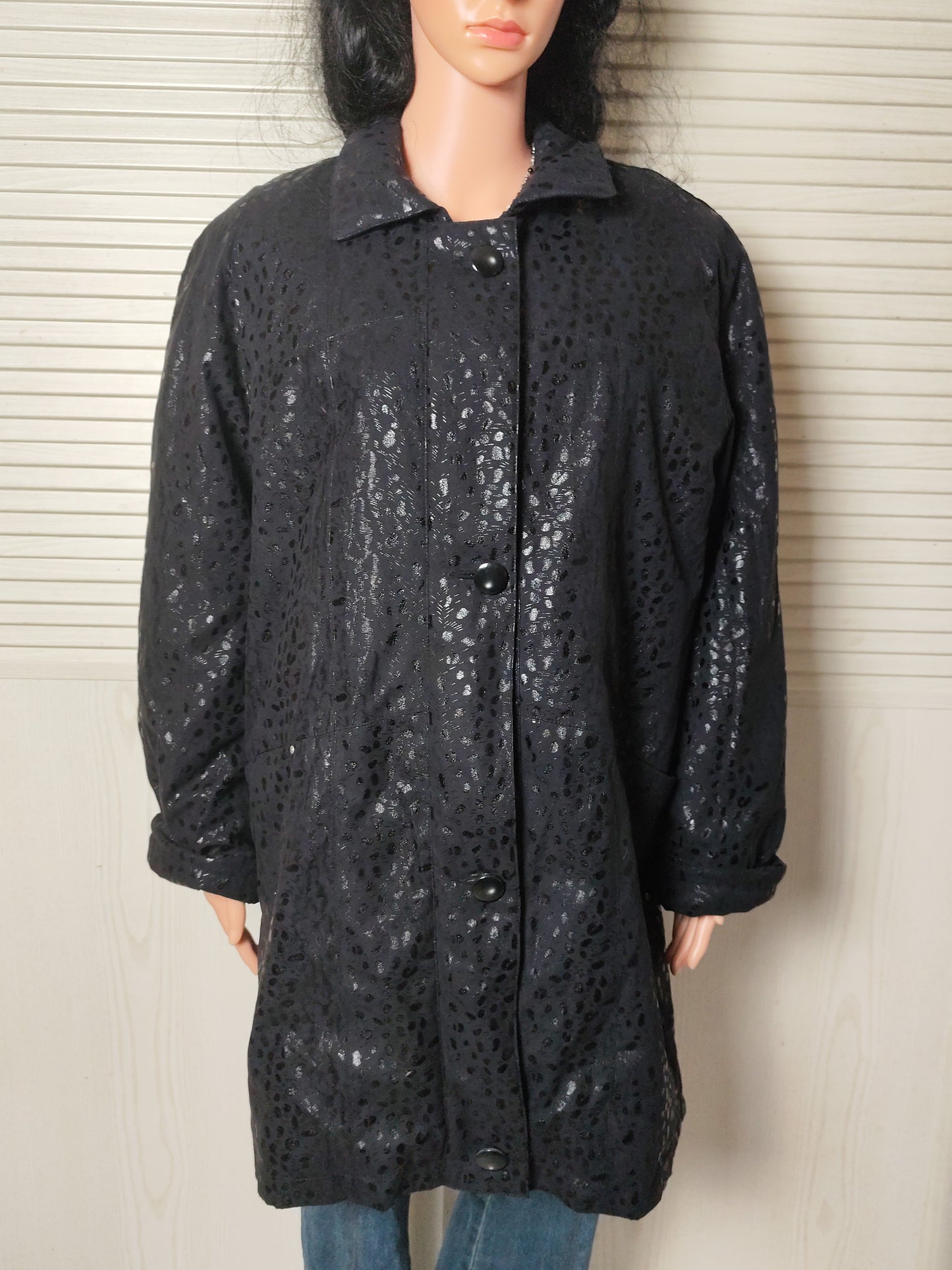 Manteau noir texturé brillant – C. Missaro – Taille 46