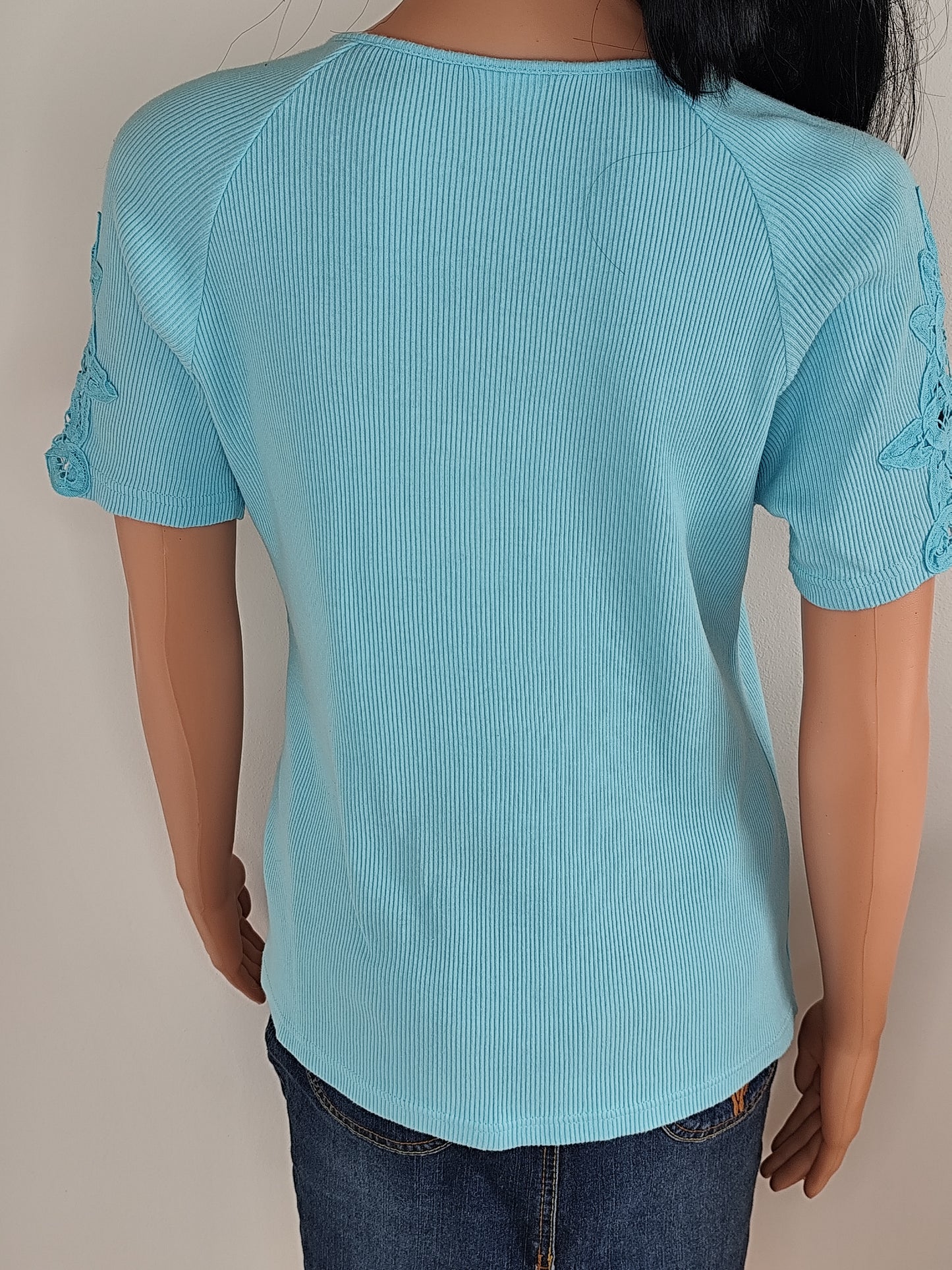 🌿 Haut bleu ajouré en coton – Damart - Taille 38/40 🌿