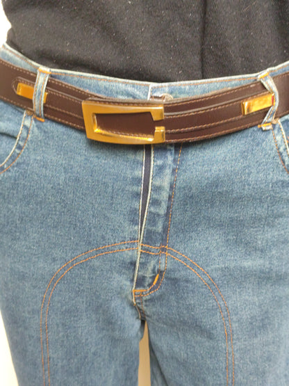 Ceinture marron à boucle dorée rectangulaire – Léo Isba – 95x3 cm
