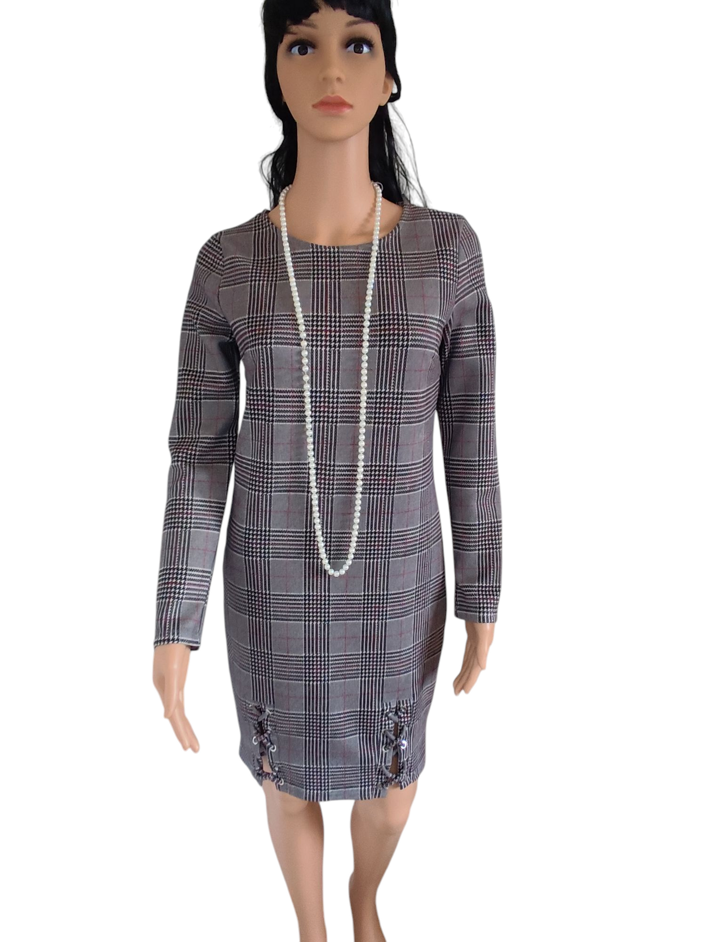 Robe Prince-de-Galles avec Détails Lacets – Élégance Vintage et Tendance Y2K - Taille 36/38