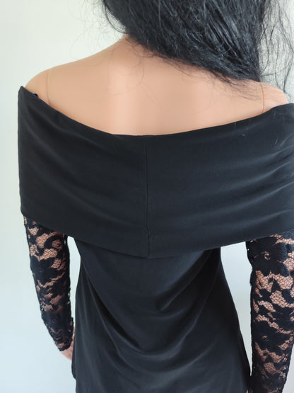 Top noir épaules dénudées manches dentelle – Joseph Ribkoff – taille 40