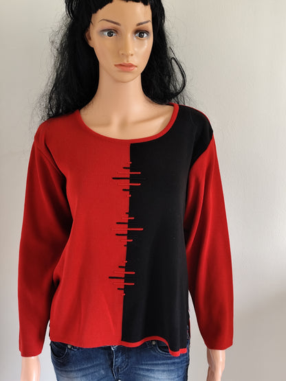 Pull rouge et noir graphique – Tabel Créations – Taille 38/40