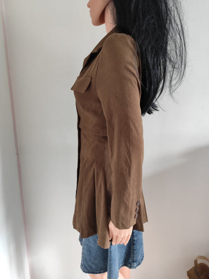 Veste cintrée longue style redingote chocolat – Taille S