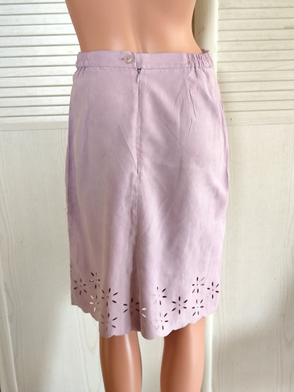 Ensemble tailleur jupe et veste parme motifs fleurs ajourées - Taille 40