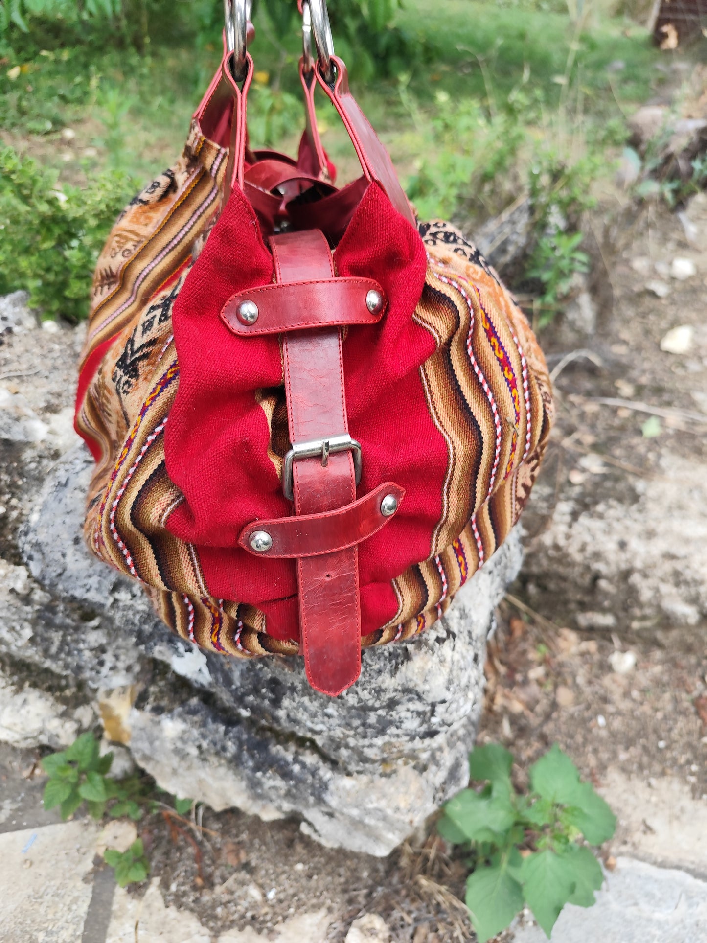 Sac Seau Adriano’s  rouge grand format –  cuir & tissage