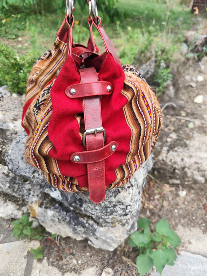 Sac Seau Adriano’s  rouge grand format –  cuir & tissage