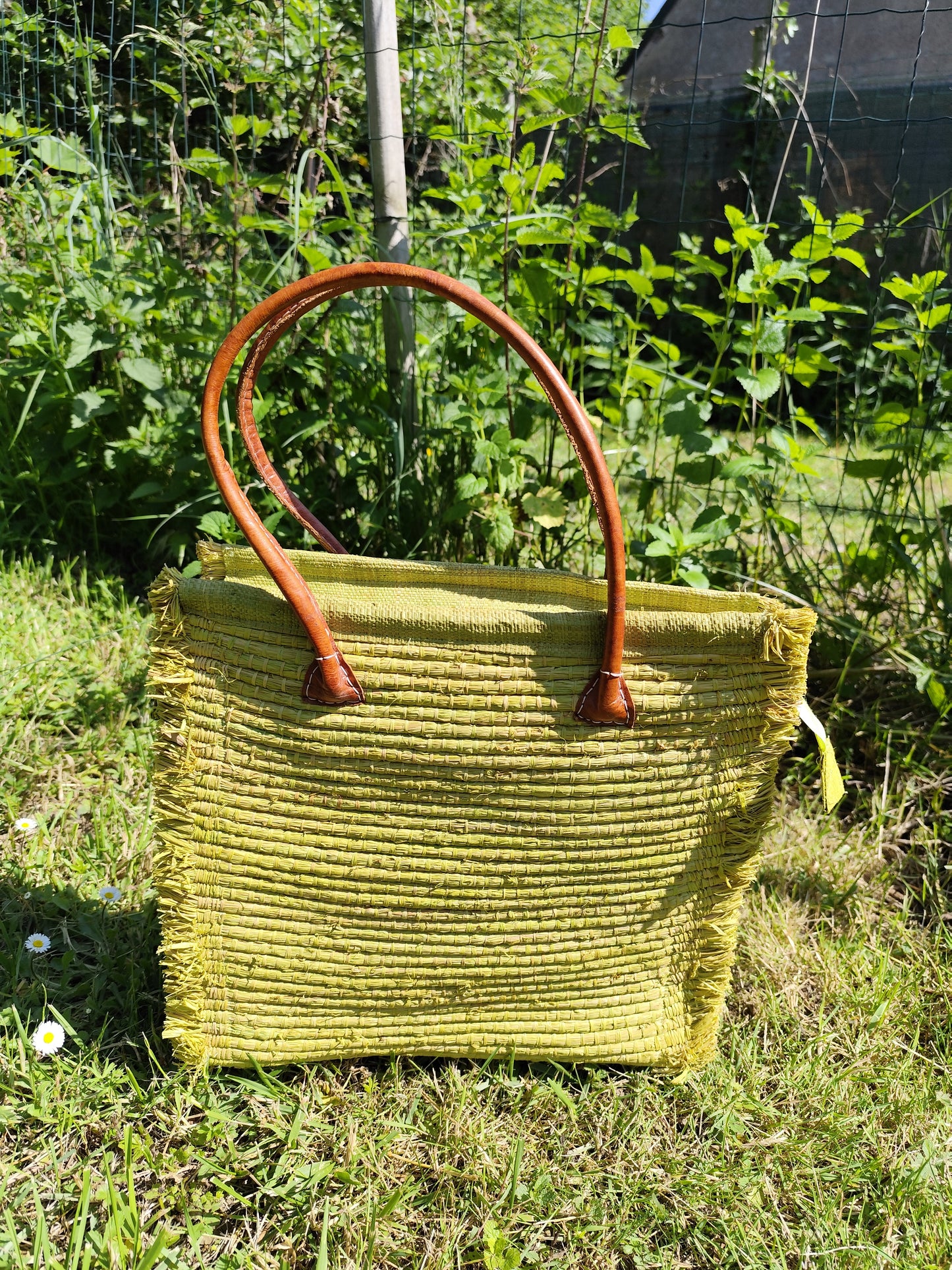 Sac cabas structuré vert anis – fermeture zippée – 32x34x13 cm