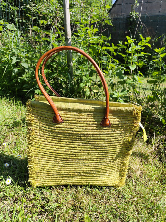 Sac cabas structuré vert anis – fermeture zippée – 32x34x13 cm
