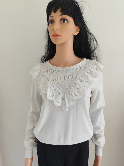 Pull blanc col brodé NAF NAF – Taille  36/38