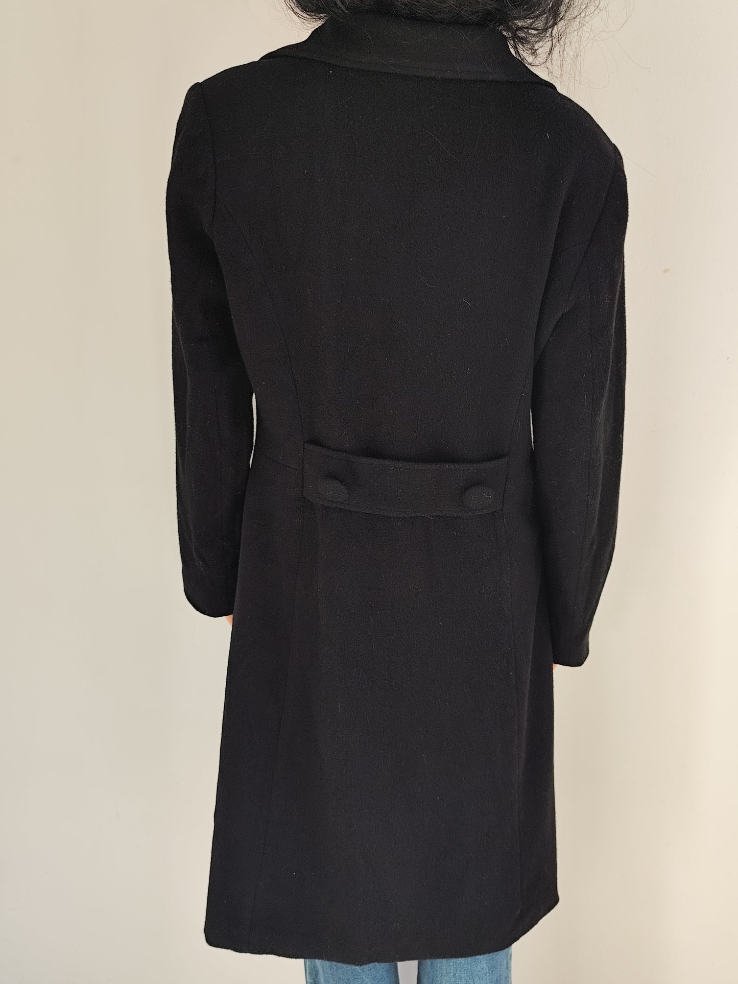 Manteau noir long col tailleur laine mélangée - taille 40
