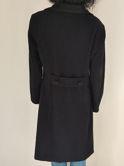 Manteau noir long col tailleur laine mélangée - taille 40