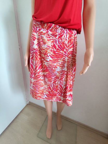 Jupe droite imprimée rouge & corail – La Fiancée du Mékong – T. L/40