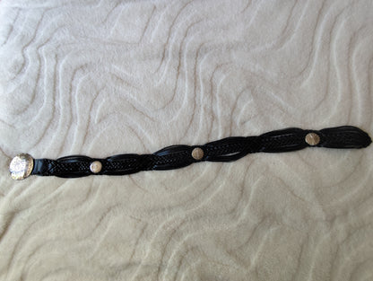 Ceinture noire tressée  boucle ronde gravée - 95 cm