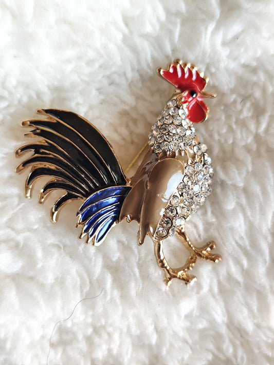 Broche Coq vintage émail et strass