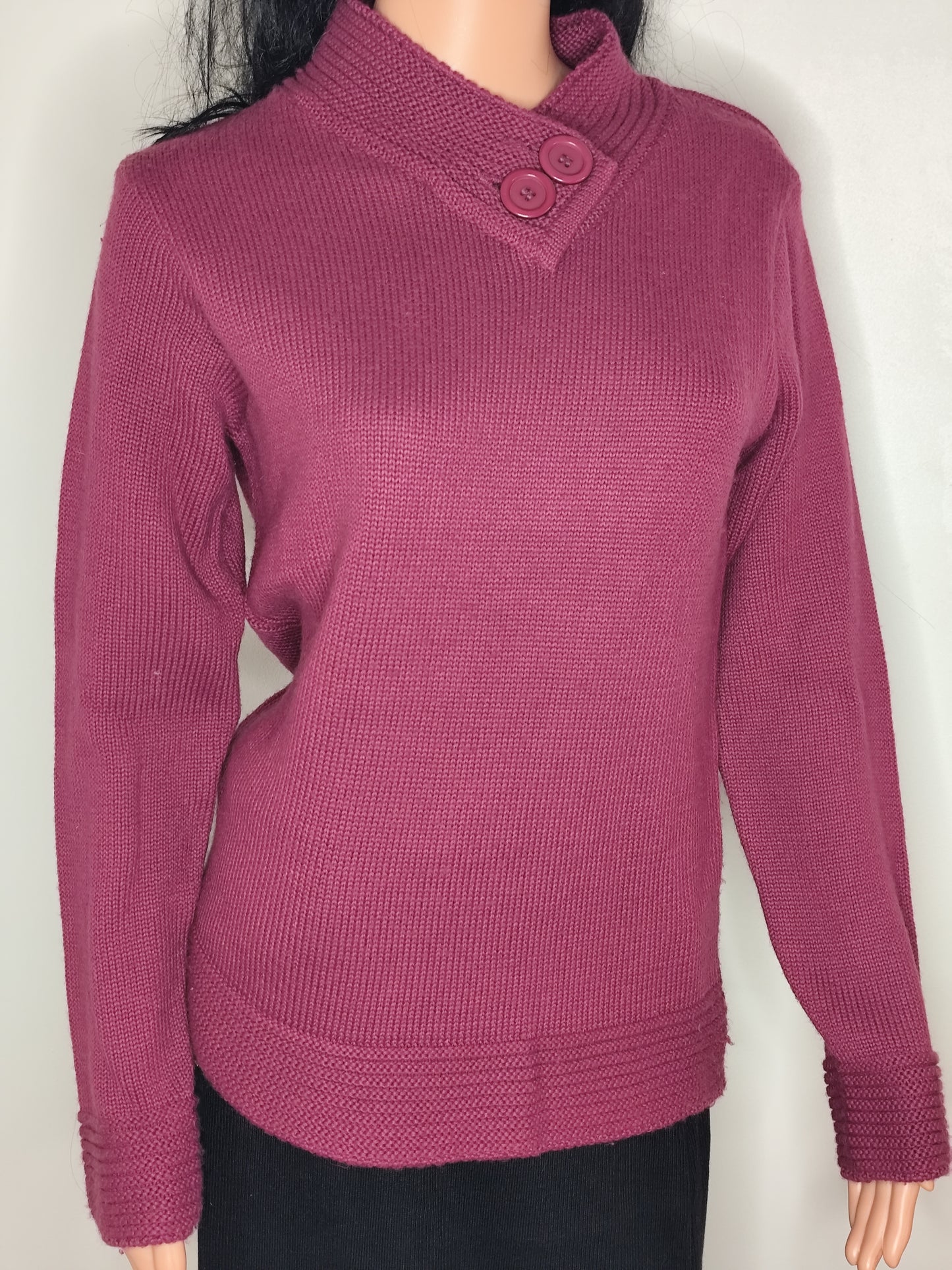 Pull col montant framboise – laine mélangée -  Taille 38/40