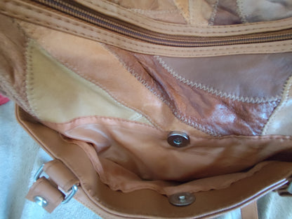 Sac camel en patchwork de cuir véritable - Vintage