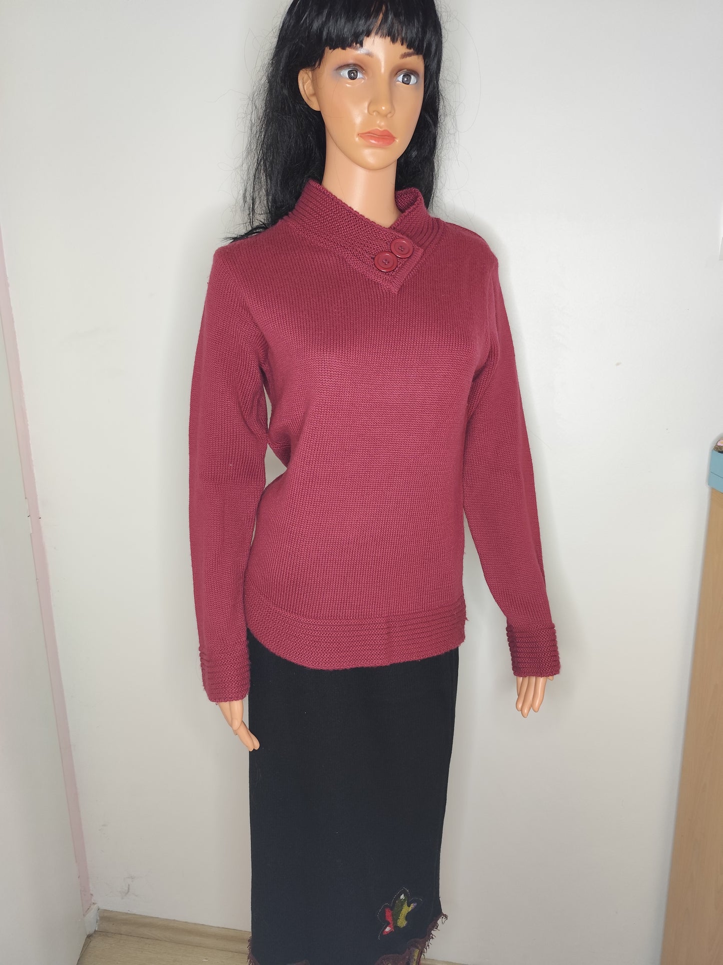 Pull col montant framboise – laine mélangée -  Taille 38/40