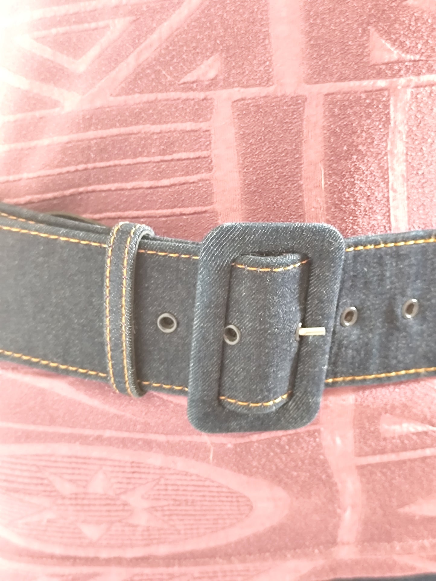 Ceinture large bi-matière denim bleu foncé – Longueur 100 cm