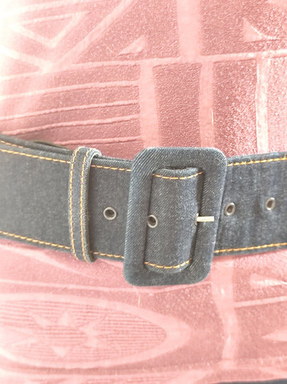 Ceinture large bi-matière denim bleu foncé – Longueur 100 cm