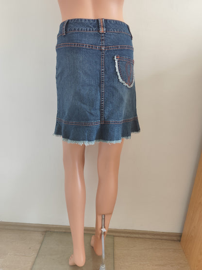 Jupe en jean Y2K volantée – Pastille Menthe – T. 36