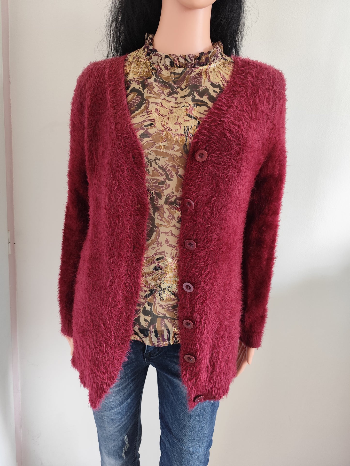 Gilet bordeaux doux – World Fashion – taille estimée 38/40