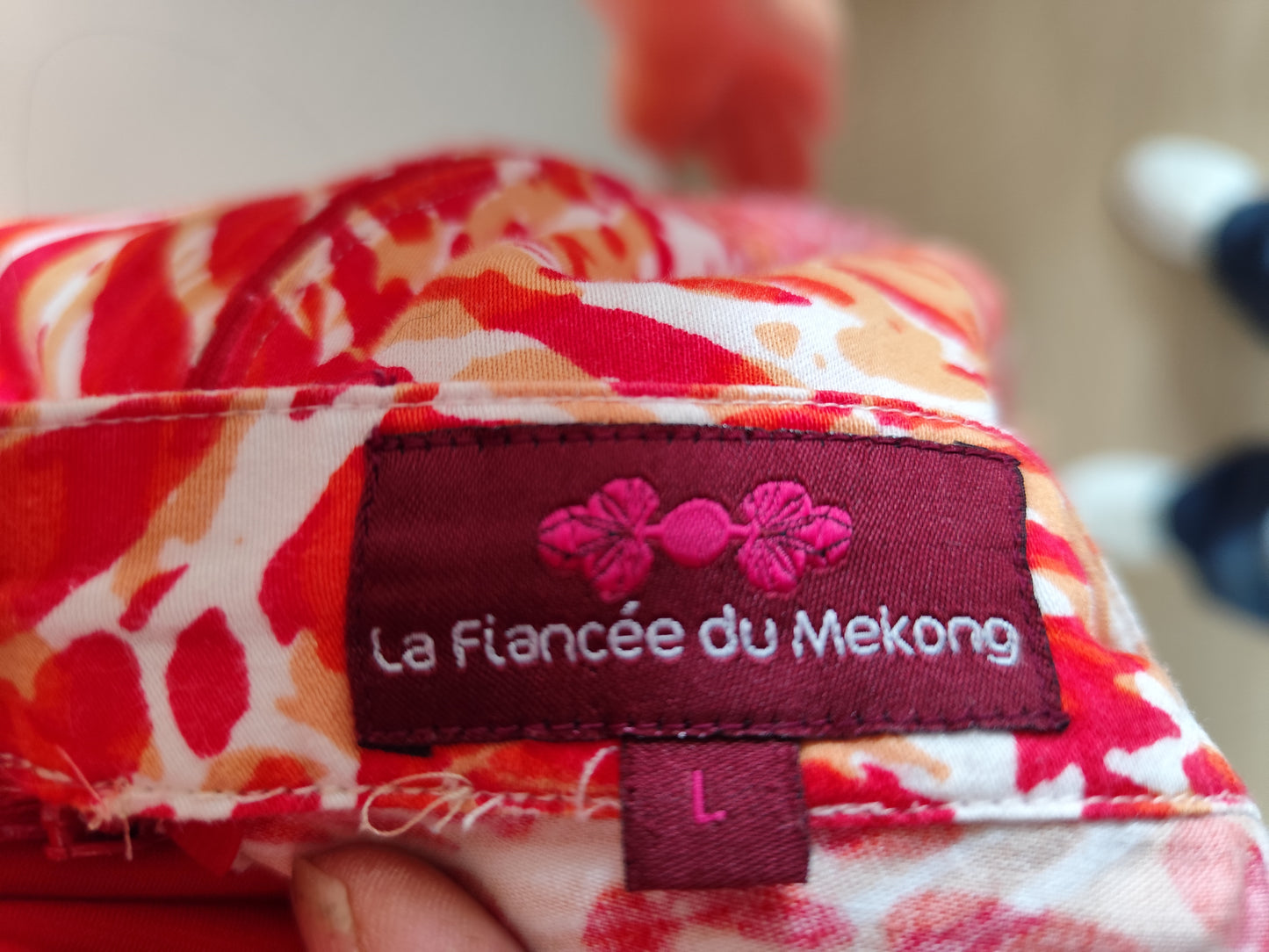 Jupe droite imprimée rouge & corail – La Fiancée du Mékong – T. L/40