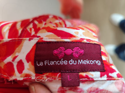 Jupe droite imprimée rouge & corail – La Fiancée du Mékong – T. L/40