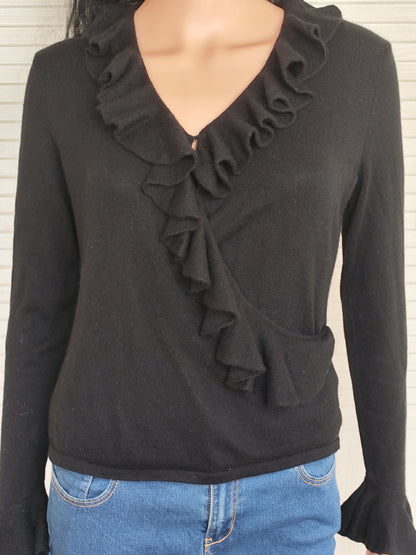 Pull léger cachemire et soie  Ralph Lauren à volants - Taille 36/38