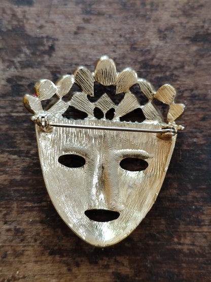 Broche vintage masque doré ornée de perles