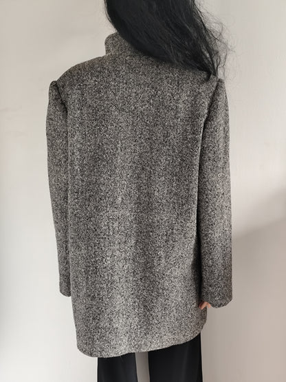 Manteau gris chiné en laine – Coupe droite – Taille 42