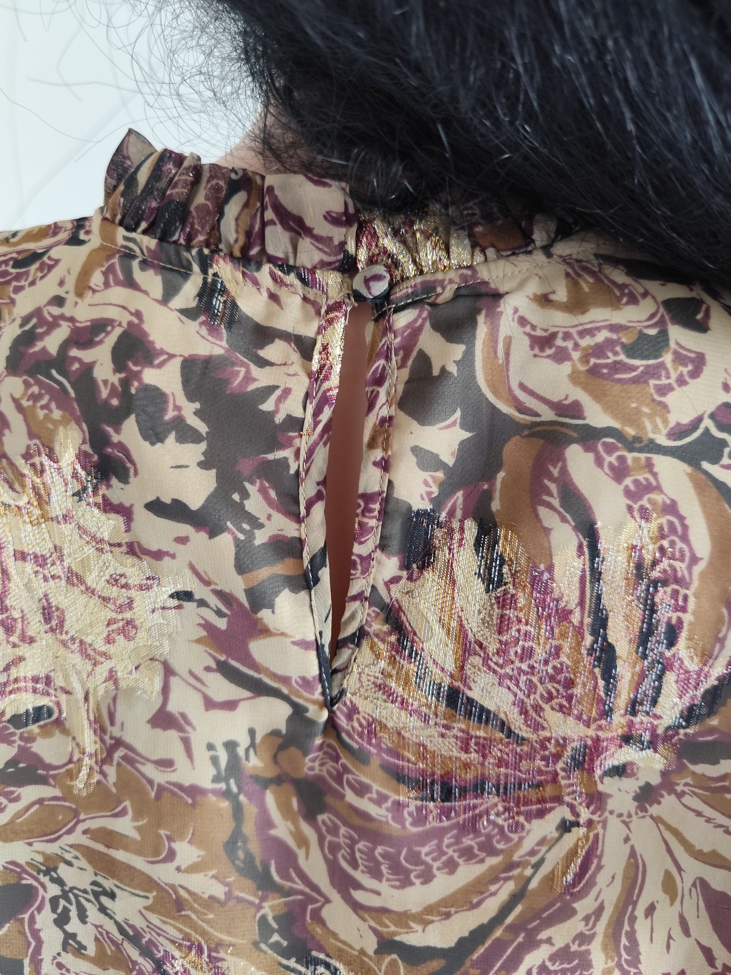 Blouse imprimée marron dorée fluide – Object – taille 36/38