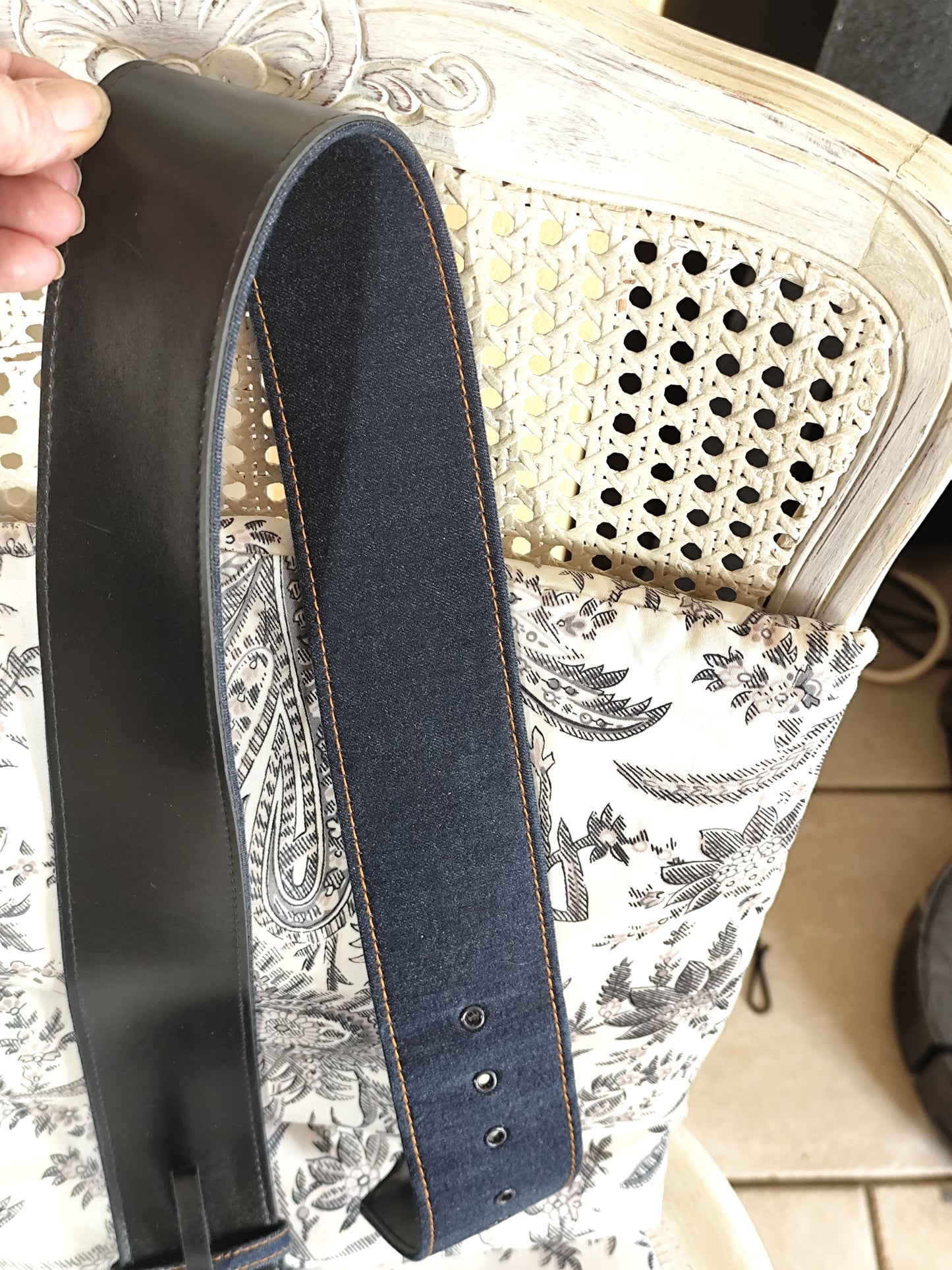 Ceinture large bi-matière denim bleu foncé – Longueur 100 cm