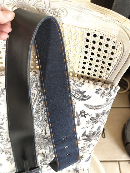Ceinture large bi-matière denim bleu foncé – Longueur 100 cm