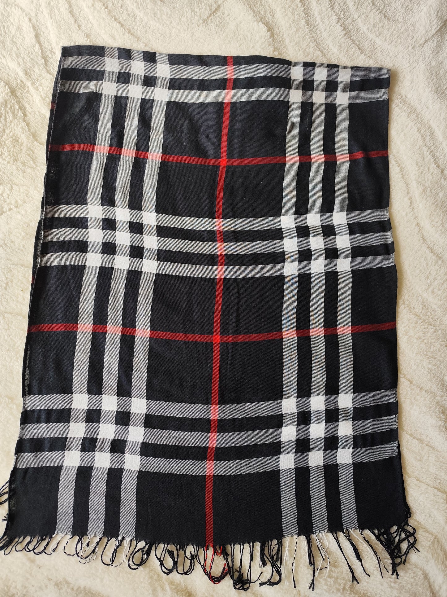 Écharpe motif tartan noir, rouge et blanc - 196 x 66 cm