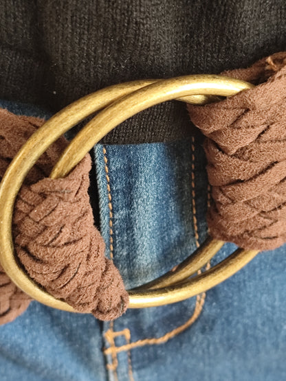 Ceinture large tressée marron effet daim - 108 cm hors boucle