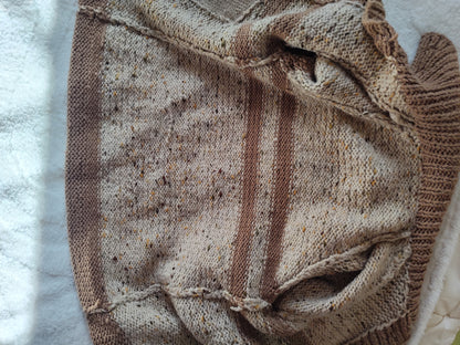 Gilet épais tricoté main - marron et beige chiné – Taille 40/42