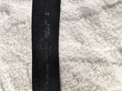 Ceinture large noire en cuir – boucle ronde argentée - 85 cm