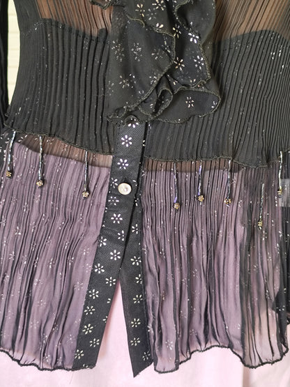 Chemisier noir plissé et perlé Lusa - Style romantique chic - Taille 38/40