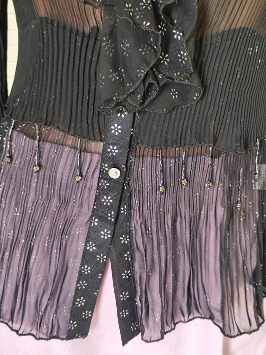 Chemisier noir plissé et perlé Lusa - Style romantique chic - Taille 38/40