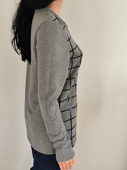 🖤 Pull Sweat Gris à Carreaux La City – Élégance et Confort au Quotidien - Taille 38/40