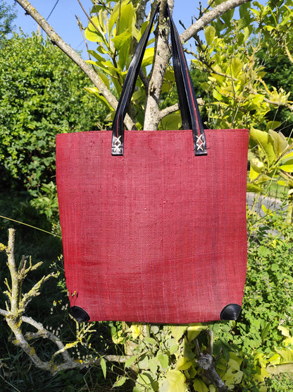 Sac cabas en fibres naturelles – Style ethnique rouge & noir