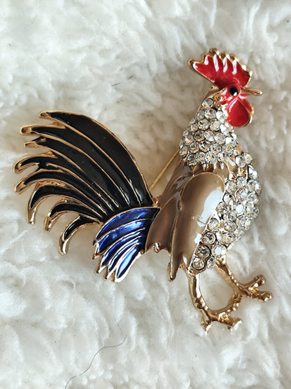 Broche Coq vintage émail et strass