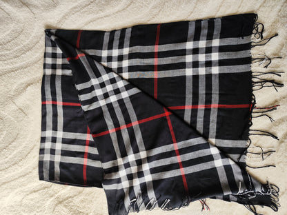 Écharpe motif tartan noir, rouge et blanc - 196 x 66 cm