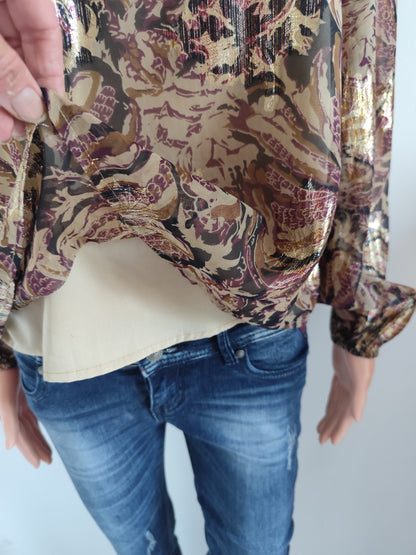 Blouse imprimée marron dorée fluide – Object – taille 36/38