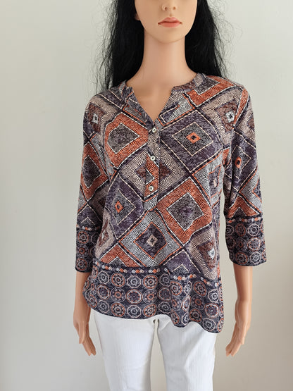 Tee-shirt fluide à motifs géométriques vintage – Taille 38/40