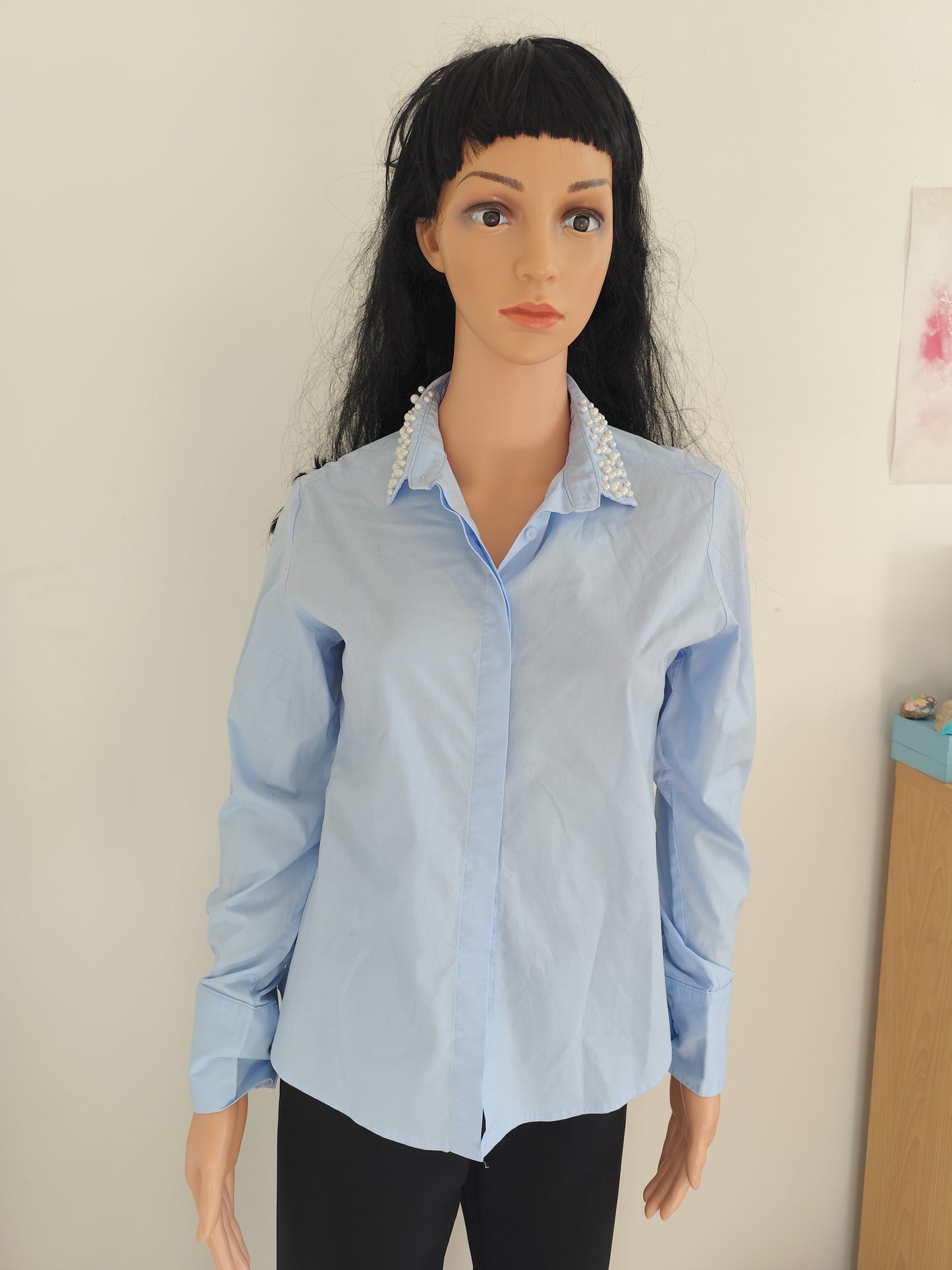 Chemise bleu ciel  Onado col perlé - Taille 38